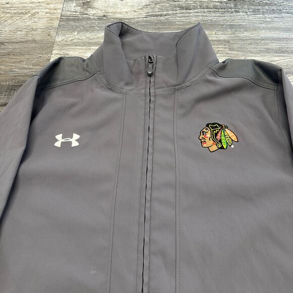 Under Armour Gray Mens L Full Zip Chicago Blackhawks Embroidered Jacket - Picture 2 of 9